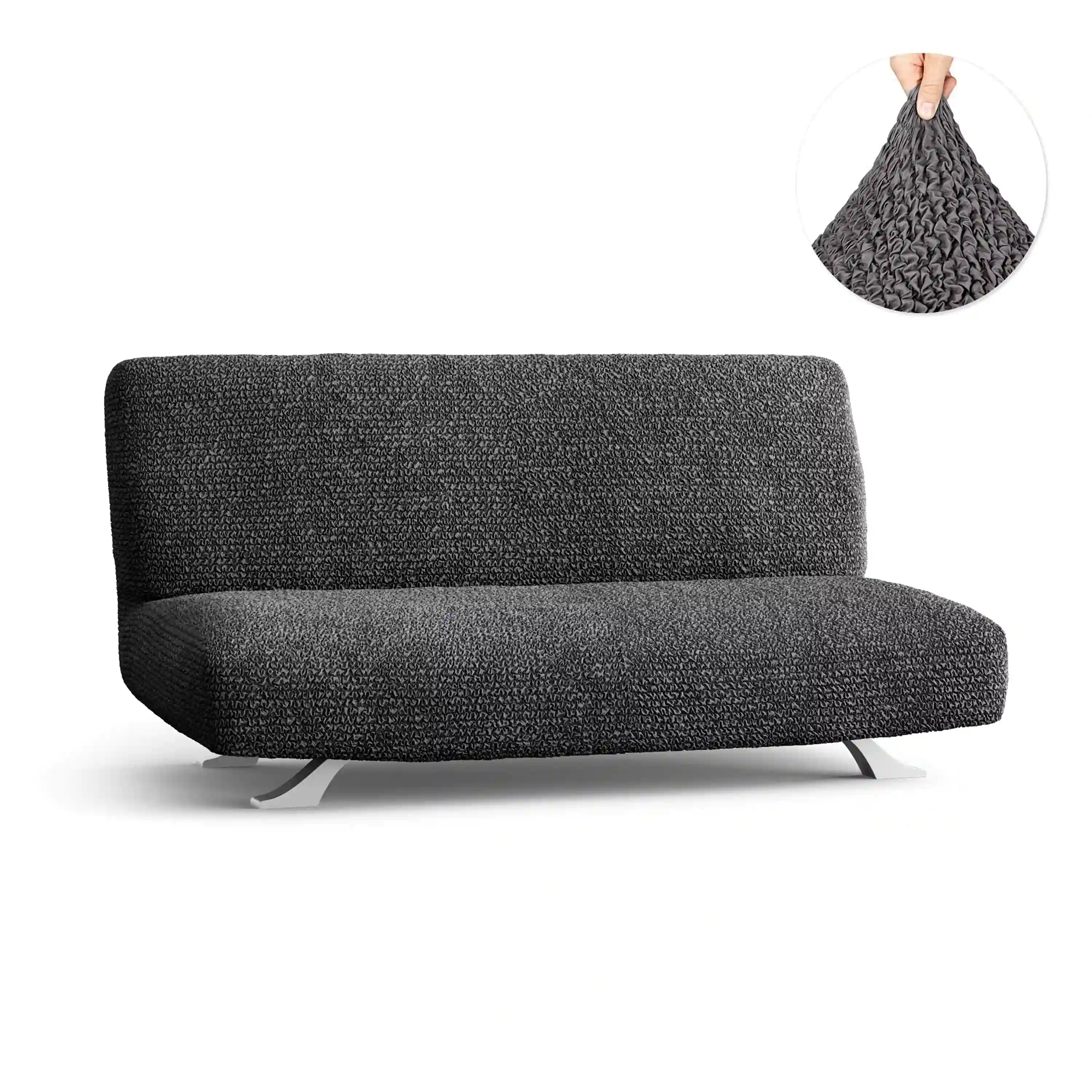 Housse pour canapé-lit futon sans accoudoirs - Anthracite, microfibre